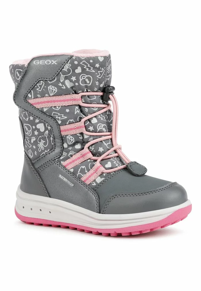 Geox ROBY GIRL - Bottes De Neige - Dk Grey/pink