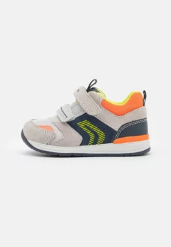 Geox RISHON BOY - Baskets Basses - Light Grey/fluo Orange